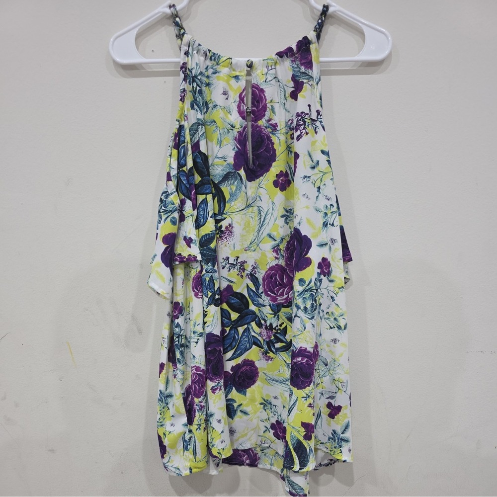Torrid Floral Georgette Cold Shoulder Chain Strap Blouse Purple White Size 2 2X - Picture 5 of 7
